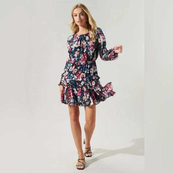 Sugarlips Wild Floral Bubble Sleeve Ruffle Mini Dress Size Large - Picture 5 of 5